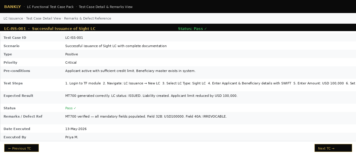 LC Pack — Test Case Detail & Remarks View