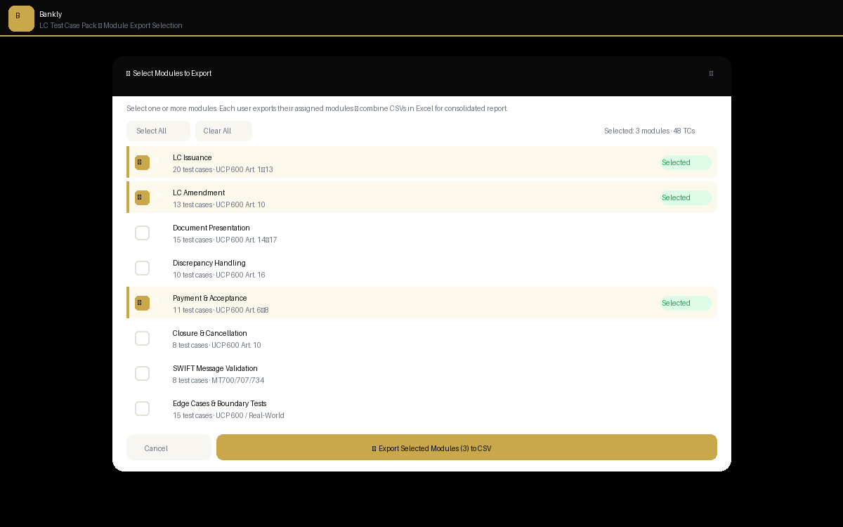 LC Pack — Module Export Selection