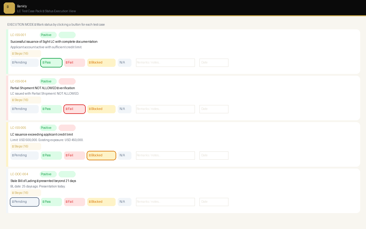 LC Pack — Status Buttons and Remarks
